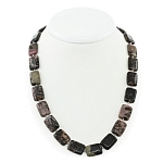 Бусы родонит, плоские прямоугольные 13х18мм, короткие 50см