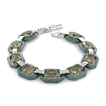 Браслет "Октагон" из зеленой керамики с Султанитом покрытие светлый металл, длина 18см