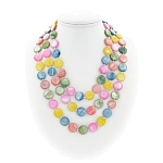 Колье перламутр mix "Румба", плоские круглые 15мм, три нити, колье короткое 48см 