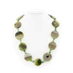 Агат зелено-коричневый, плоские круглые 29см, бусы длиной 63см