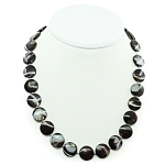 Бусы перламутр коричневый, плоские круглый 18мм, короткие 45см