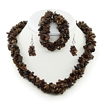 Тигровый глаз "Василиса", галька 3х, длина бус 45 - 53см, браслета 21 - 28см, сережки с крючком 5см