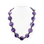 Агат фиолетовый, плоские круглые 29см, бусы длиной 67см
