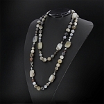 Агат серый (Бразилия), плоские прямоугольные бусины 18x25мм, бусы "Гармония" длиной 130см