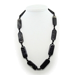 Бусы агат черный полосатый, плоские прямоугольные 16х39мм средние 48см