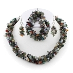 Яшма зеленая "Василиса", галька 3х, комплект, бусы длиной 45см