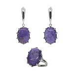 Комплект "Чара-1", чароит, покрытие родий, размеры кольца: 19, 20