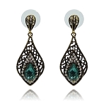 Серьги "Любава" с гранеными вставками "изумруд", под золото