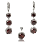 Фианиты красные 6, 8 и 10мм "Екатерина",  серьги 6см + кулон 2.5см