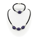 Майорка синяя, овал 16х20мм на кожанной веревке, колье 50см + браслет 20см