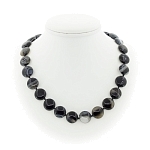 Агат чёрный светлый, плоские круглые бусины 16..18мм, длина бус 46см